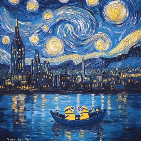 星空城市水景与小黄人