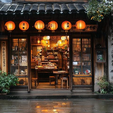 雨中灯笼店