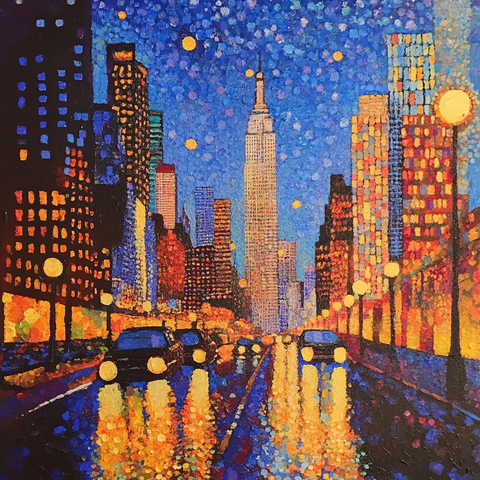 城市夜景点彩画