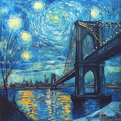 梵高风格桥景绘画