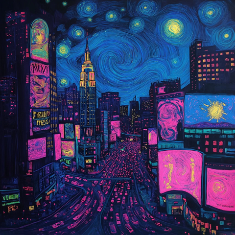 城市霓虹星空拼接艺术