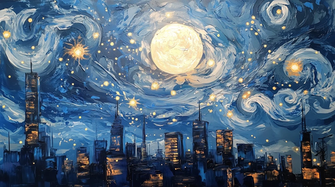 未来城市街道满月星空