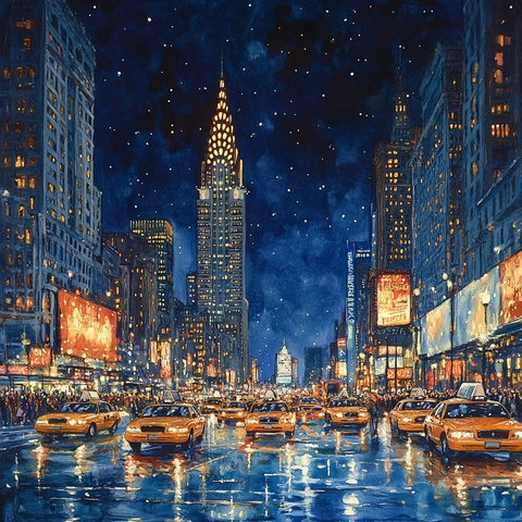 黄出租车与霓虹灯夜景