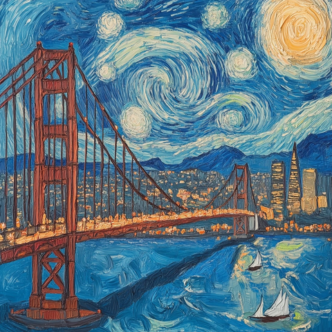 桥梁风光油画风格