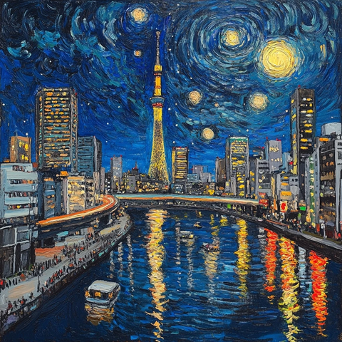 夜色河流倒影闪烁