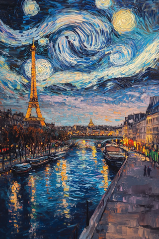 夜空映照河流与铁塔