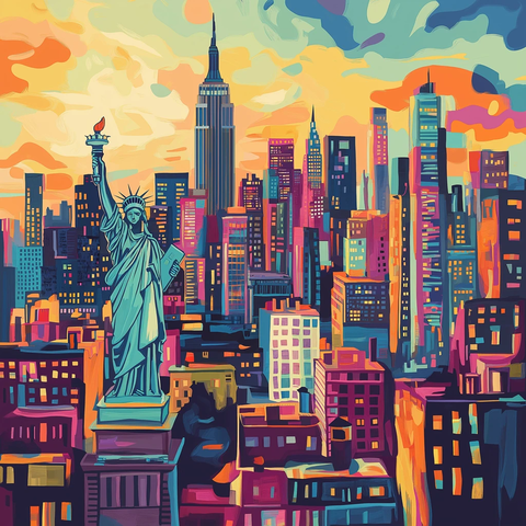 自由女神像与摩天大楼景观