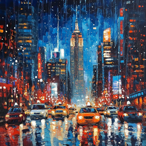 街灯映照高楼车流