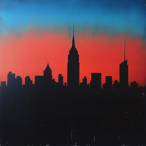 蓝红渐变城市剪影