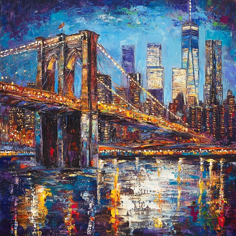 城市风景油画笔触细腻