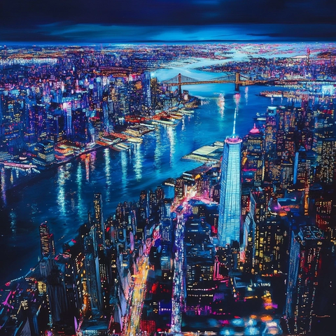 夜幕河畔城市灯光璀璨