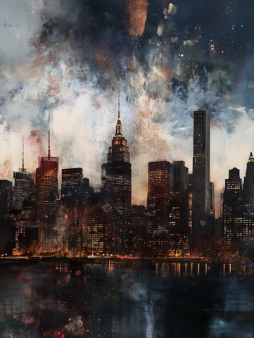 星夜抽象油画笔触深度