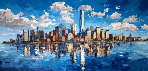 全景纽约天际线水云辉映