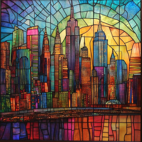 彩色玻璃风格城市景观