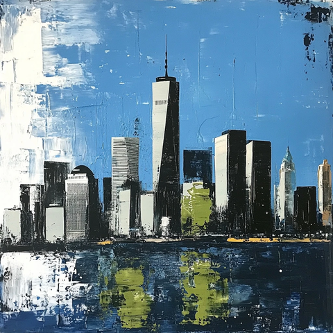 蓝色灰黑绿色城市剪影