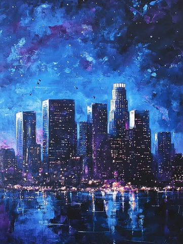 夜晚城市灯光建筑群