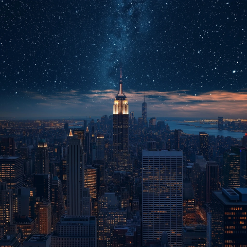 夜空繁星映照城市辉光