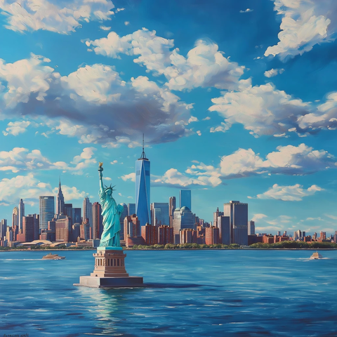 自由女神像与城市天际线