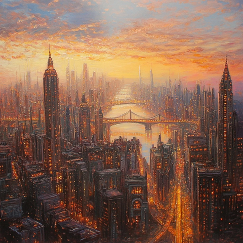 金色阳光照耀城市建筑