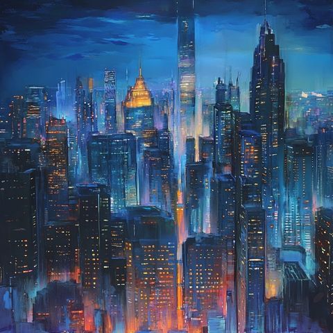 夜幕高耸建筑群灯火辉煌