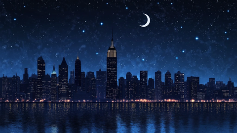 夜空星光下的城市水影