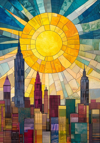 太阳辉映城市天际线