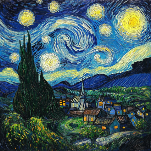 夜空星点小镇山丘