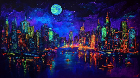 城市全景黑光绘画