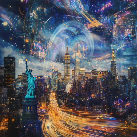 霓虹灯塔与抽象星云