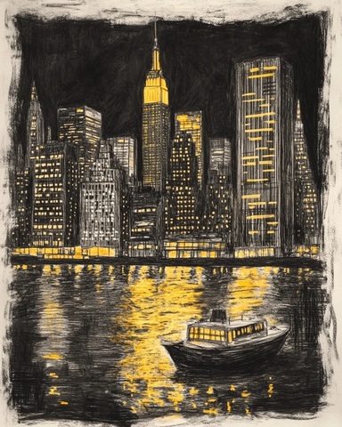 夜色建筑群灯光水影