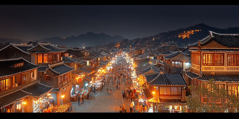 灯火夜市古镇