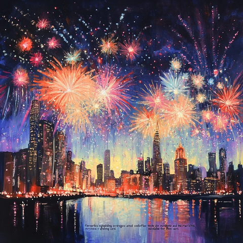 午夜烟花绽放城市上空