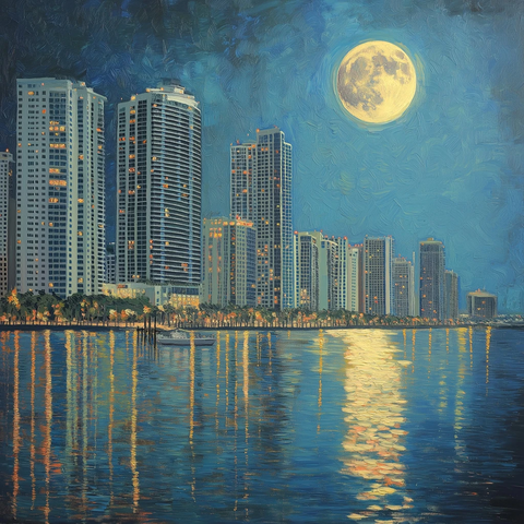 夜空下的城市与明月