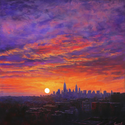 日出云彩喷绘水彩画