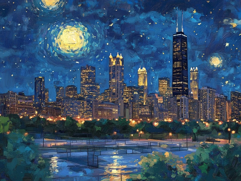 城市天际线星空速写