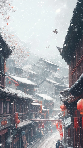 雪落古镇