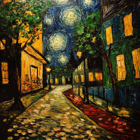 绿色红色油画风格画作