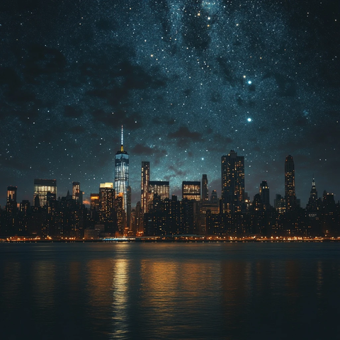 夜空星光映衬城市轮廓