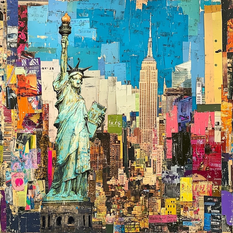 彩色撕纸拼贴城市元素