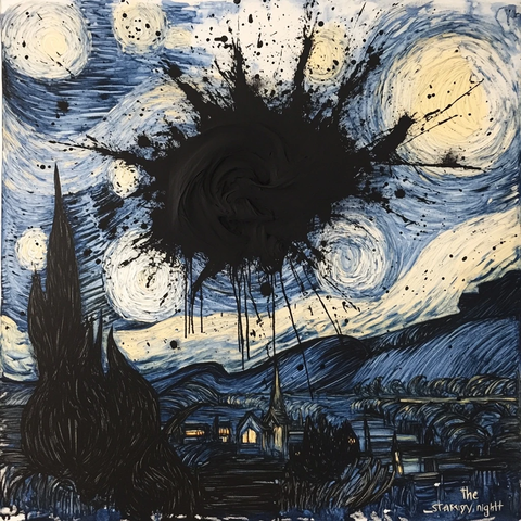 墨迹覆盖星夜画布