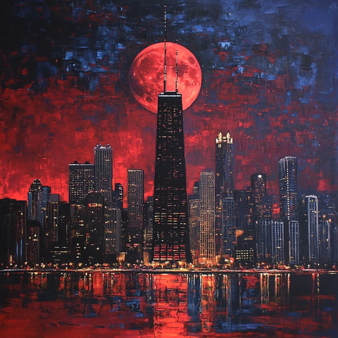红月映塔夜景
