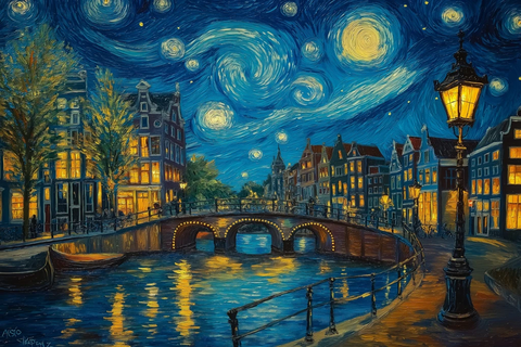 星空下的桥与运河