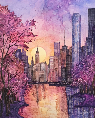 春日晨曦笔墨绘画