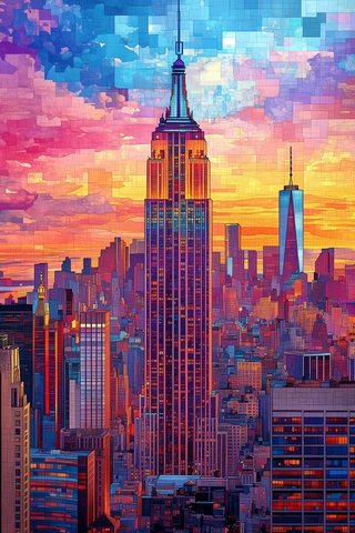 彩色玻璃风格城市轮廓