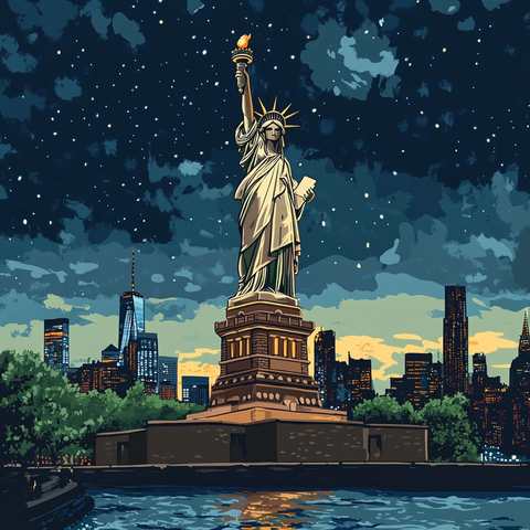自由女神像夜空剪影