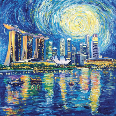 星空下滨海湾灯光闪烁