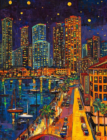 夜晚港湾派对灯光闪烁