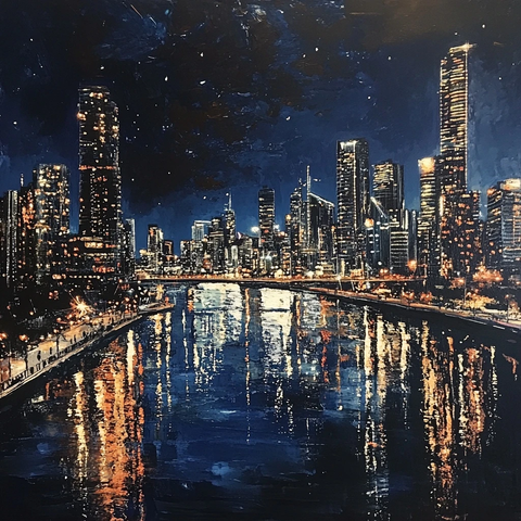 城市夜空河流闪烁