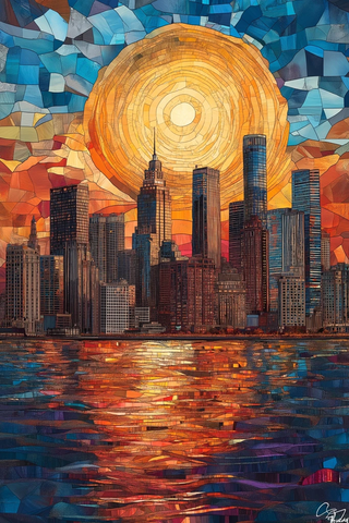 城市天际线油画风格