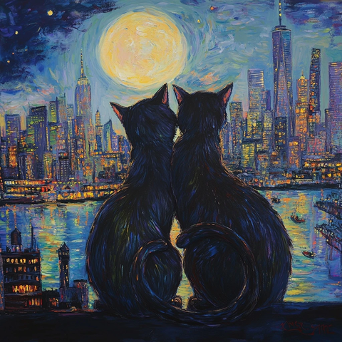 黑猫尾巴触月纽约天际线